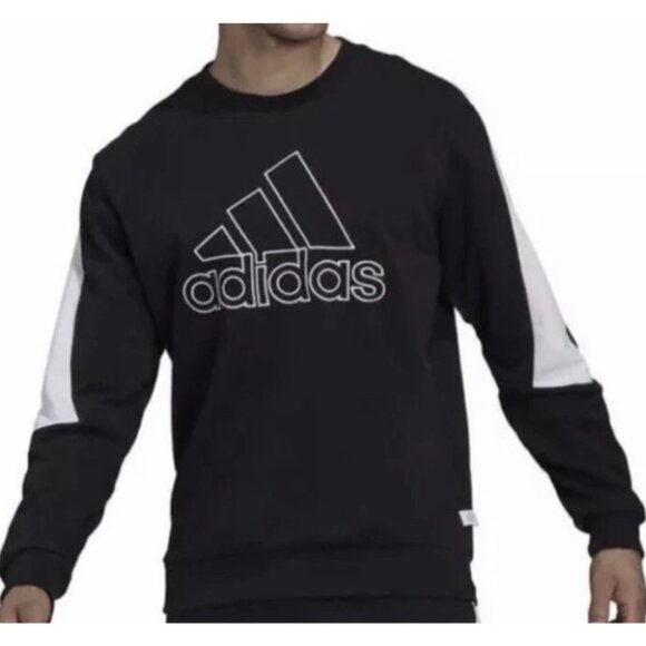 NEW Adidas Men's XL Black White Embroidered Logo Sweatshirt Crewneck - Picture 1 of 11